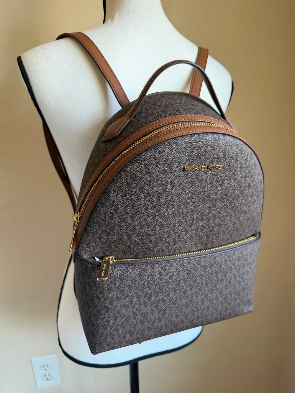 Michael Kors Brown/Tan Signature Logo Backpack